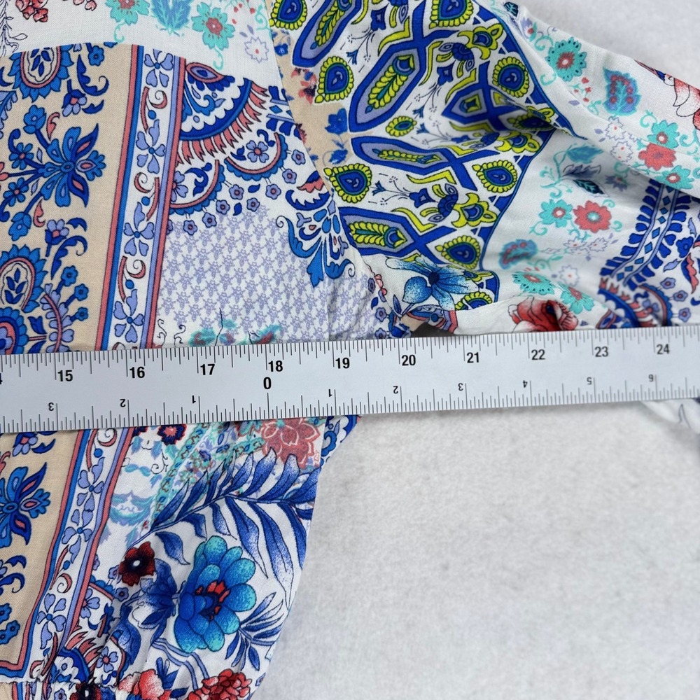 Love Tree Boho Patchwork Paisley Romper Blue Red V-Neck‎ Large - Picture 6 of 9